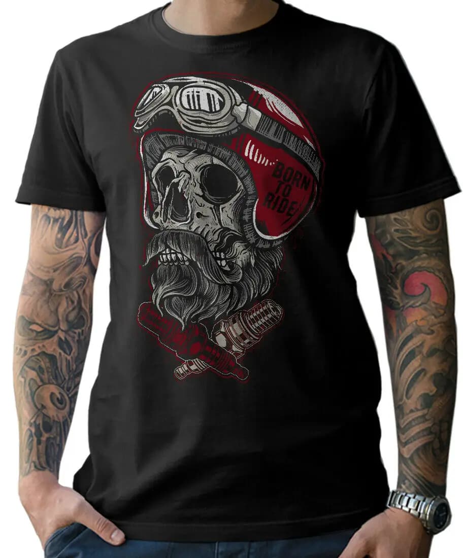 Biker Crâne Casque Barbe Moto Chopper Tournevis Bit MC Hommes T-Shirt D'été Coton À Manches Courtes O-cou T-Shirt Nouveau S-3XL