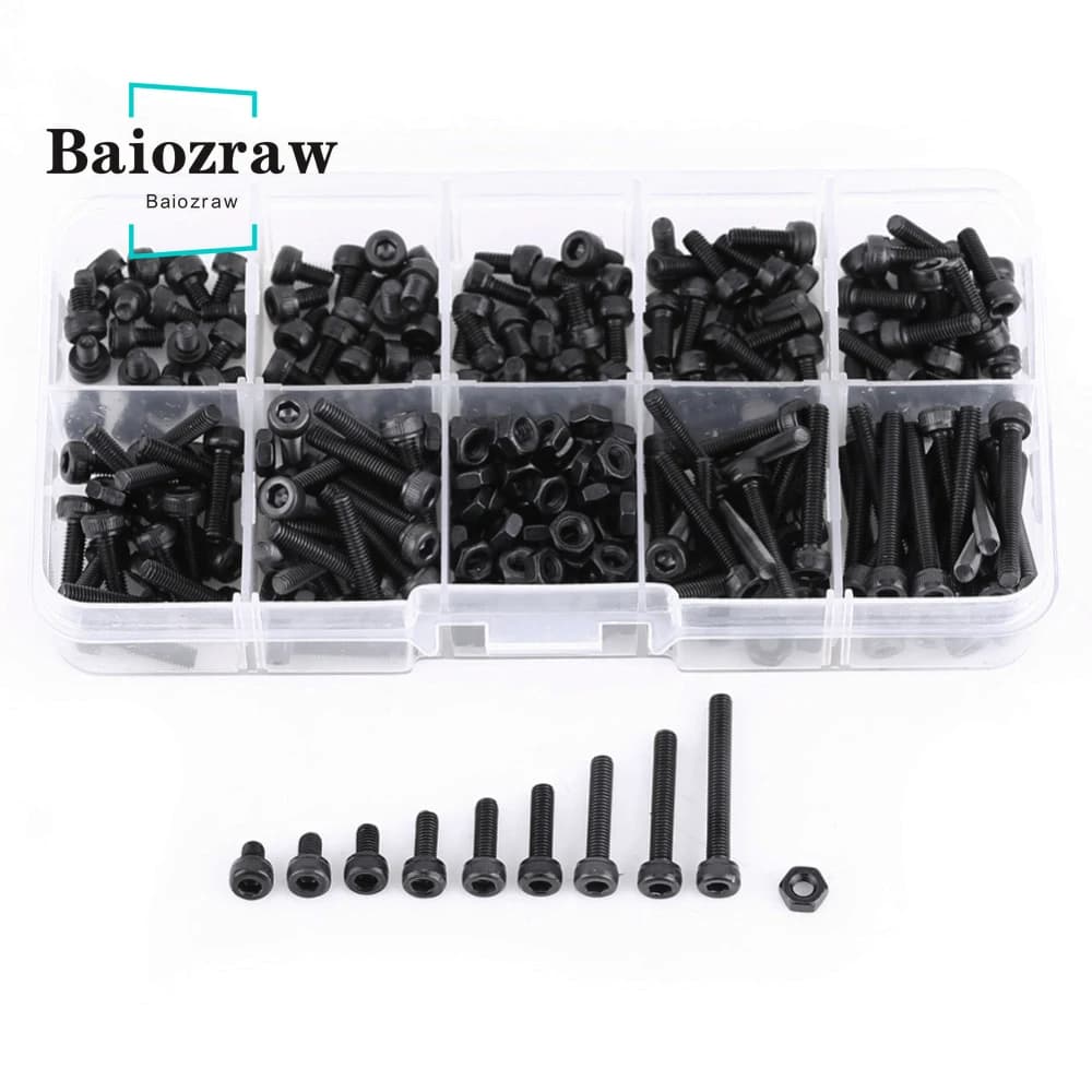 Vis d'imprimante 3D 280 pièces M3 tête de capuchon boulon à douille hexagonale vis écrou DIN912 acier noir l Kits de boulons de cylindre hexagonal