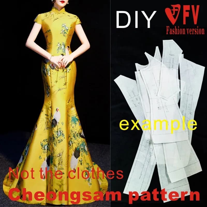 Robe de soirée longue à motif cheongsam amélioré, dessin de couture 1:1, motif de fabrication de vêtements, BQP-45
