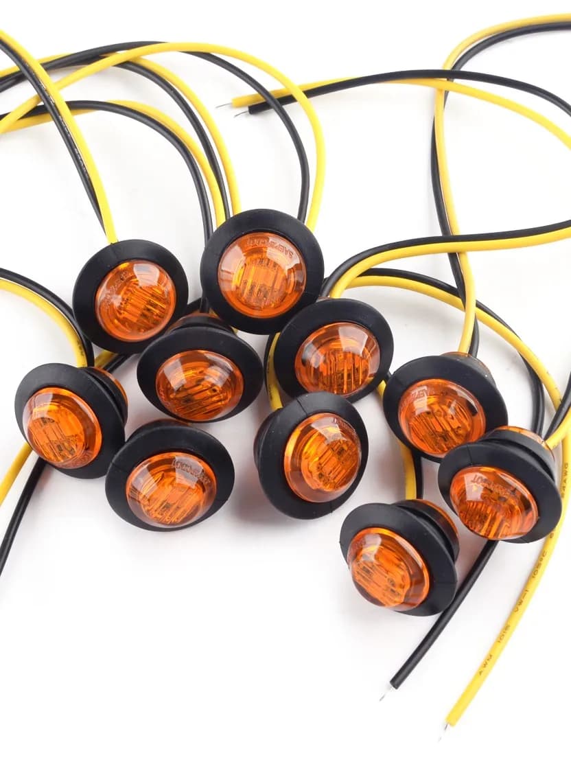 10 pièces/ensemble 3/4 "3 LED ambre petit marqueur latéral rond feux bouton lampes 12V pour voitures universelles camions remorques bateaux