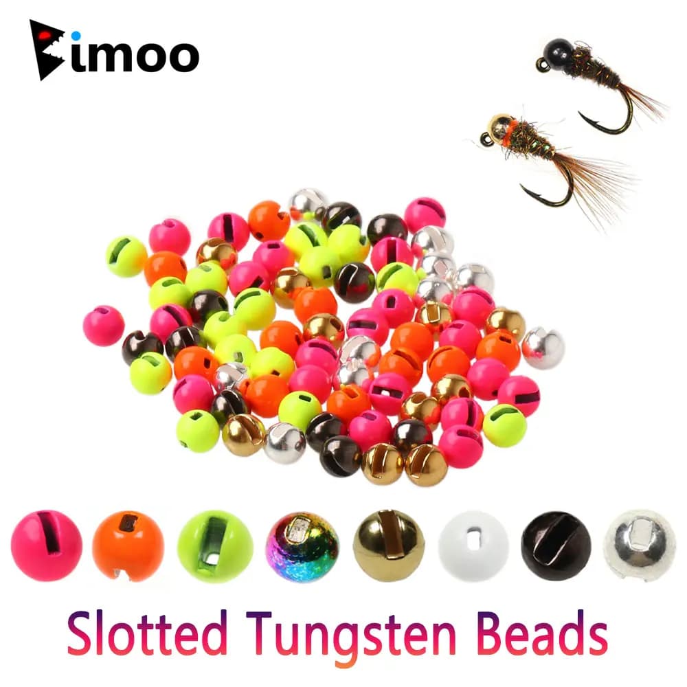 Bimoo 20 pièces 2.5mm ~ 5.5mm perles en alliage de tungstène à fente matériel d'attache de mouche pour Jig nymphe coulant rapide leurres de pêche à la truite à la mouche humide