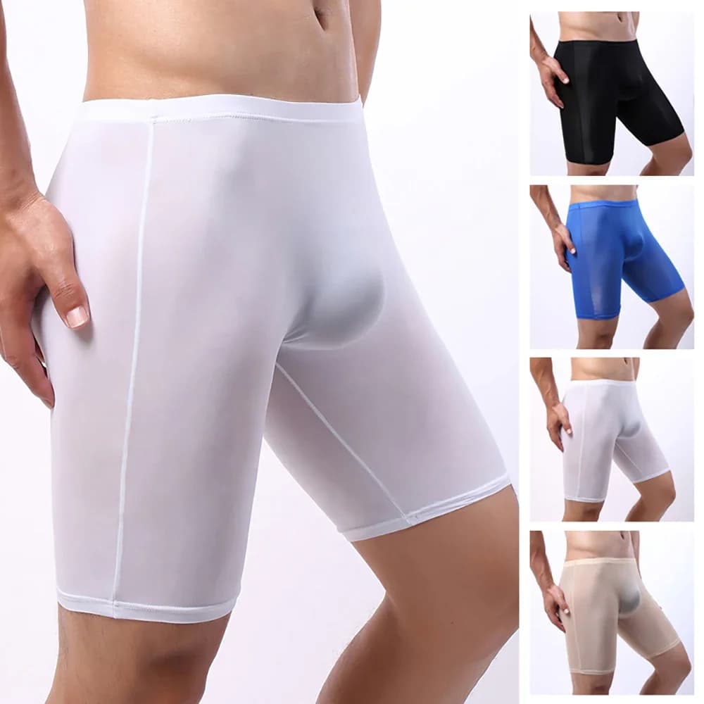 Long hommes caleçon boxeur hommes Boxer Shorts hommes glace soie longue jambe boxeurs caleçons marque qualité Sexy respirant poche culotte