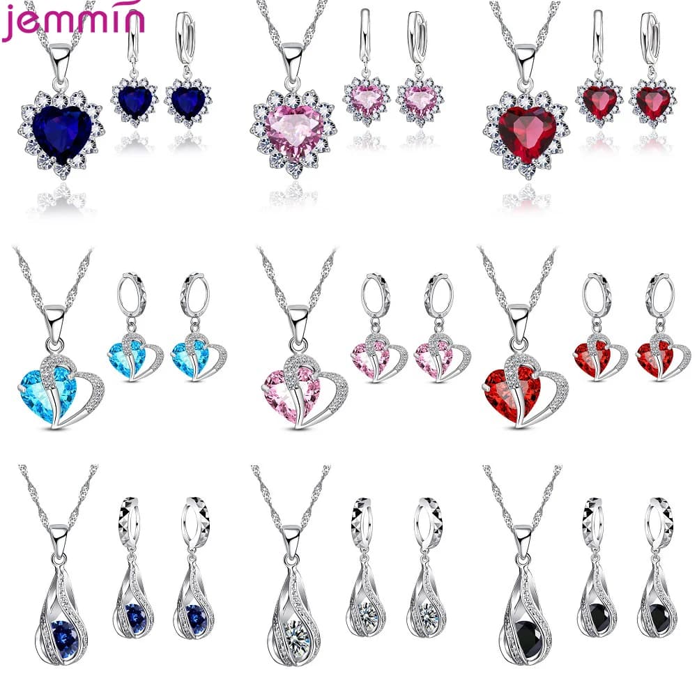 Ensemble de bijoux de mariée en argent Sterling 925, collier et boucles d'oreilles en cristal pour femmes et filles, cadeau d'anniversaire, bijoux à la mode, vente en gros