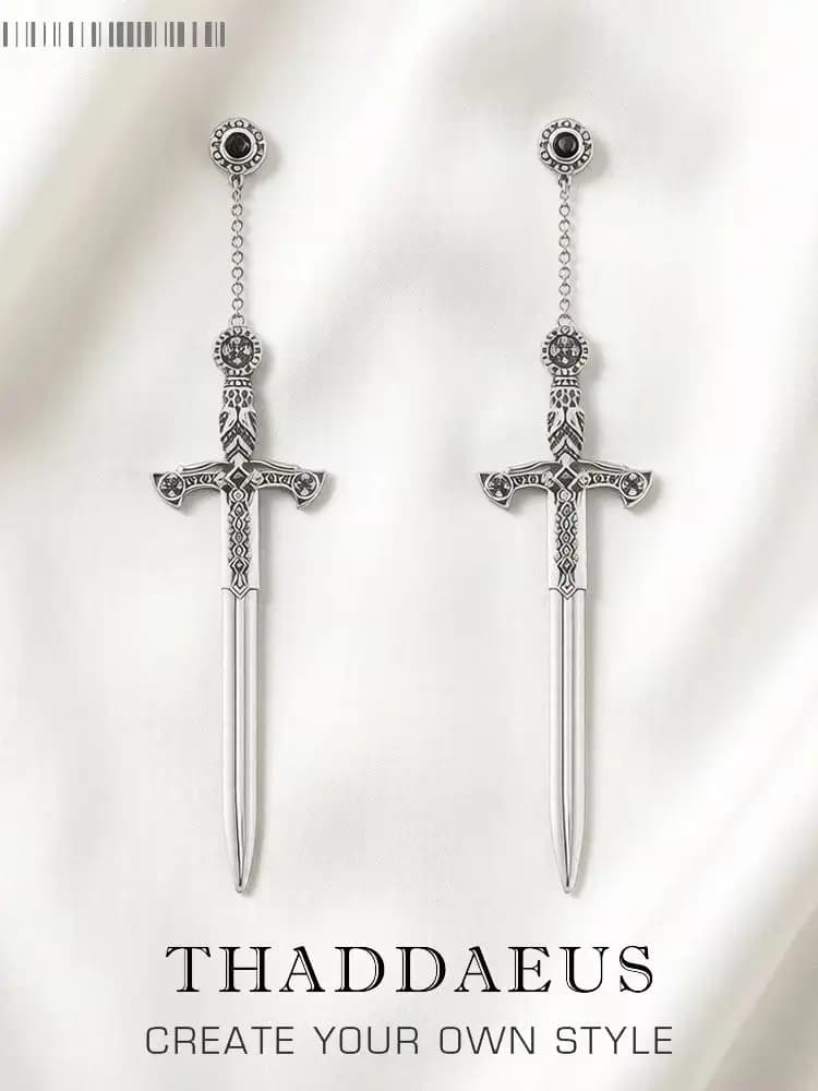 Boucles d'oreilles épée richement ornées pour hommes et femmes, bijoux fins européens, argent regardé 925, cadeau, tout neuf, été