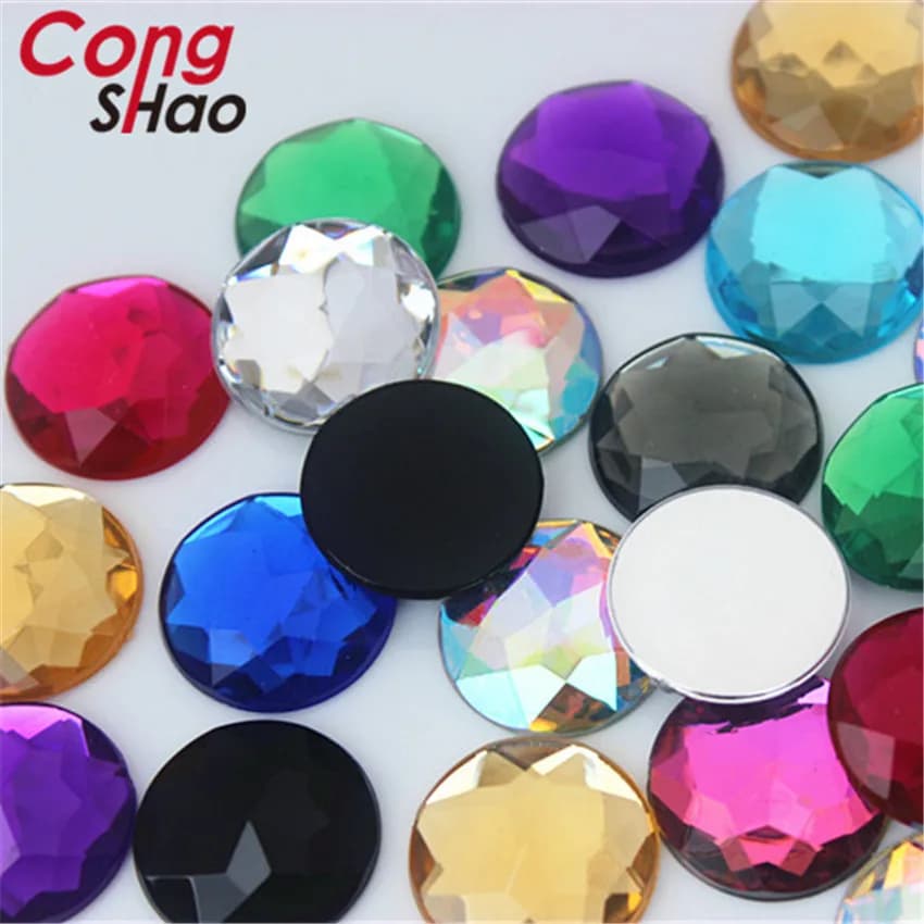 Cong Shao 20 pièces 20mm coloré acrylique strass rond dos plat perles pierres de cristal bricolage Costume bijoux artisanat Scrapbook ZZ751
