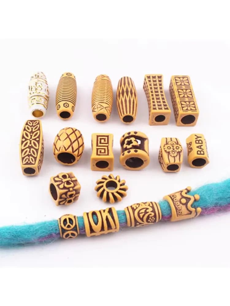 Perles de Dreadlock en plastique pour tresses, 10 pièces, fausse couleur en bois, bijoux pour cheveux, trou de 6mm, accessoires pour tresses