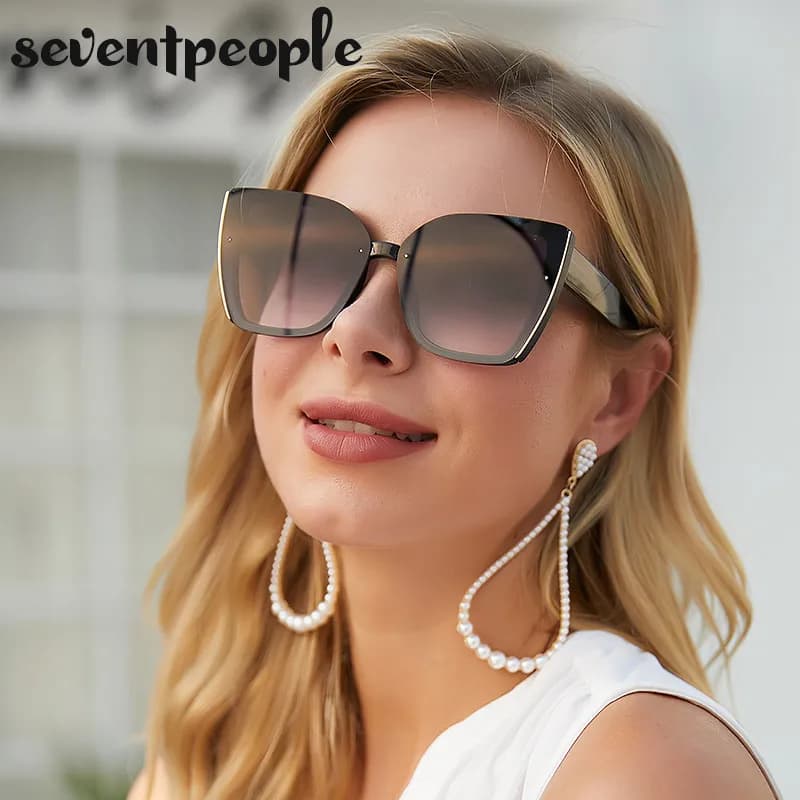 Lunettes de soleil œil-de-chat surdimensionnées pour femme, monture large, marque de luxe 2026, lunettes de soleil carrées tendance rétro pour dames