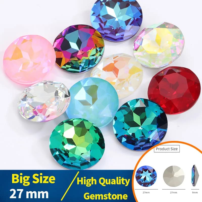 Pipatian 1/5/9 pièces 27MM grande pierre précieuse ronde strass de haute qualité pour l'artisanat en vrac Rivoli cristal fleur bricolage artisanat cristal