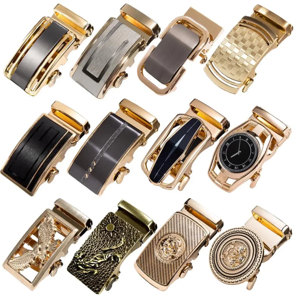 60 sortes de boucles de ceinture en métal pour hommes, boucle coulissante sans ceinture, noir, or, bleu, pour ceintures à cliquet de 3.5 cm uniquement