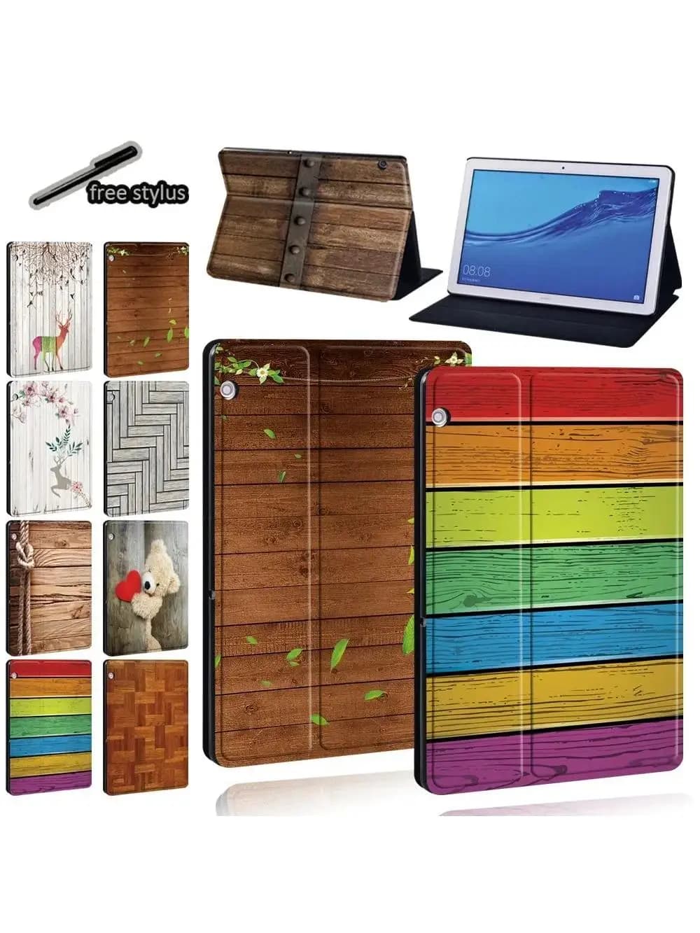 Housse de protection en cuir pour tablette Huawei MediaPad M5 10.8/M5 Lite 10.1/MediaPad T5 10 10.1/T3 8.0/T3 10 9.6 pouces + stylet