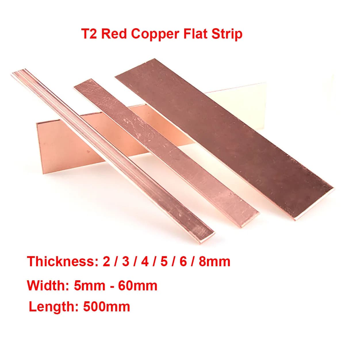 Bande de barre plate en cuivre rouge T2, plaque de cuivre pur 500, matériau de bricolage CNC, épaisseur 2mm, 3mm, 4mm, 5mm, 6mm, 8mm, haute qualité, longueur 99.95% mm, 1 pièce