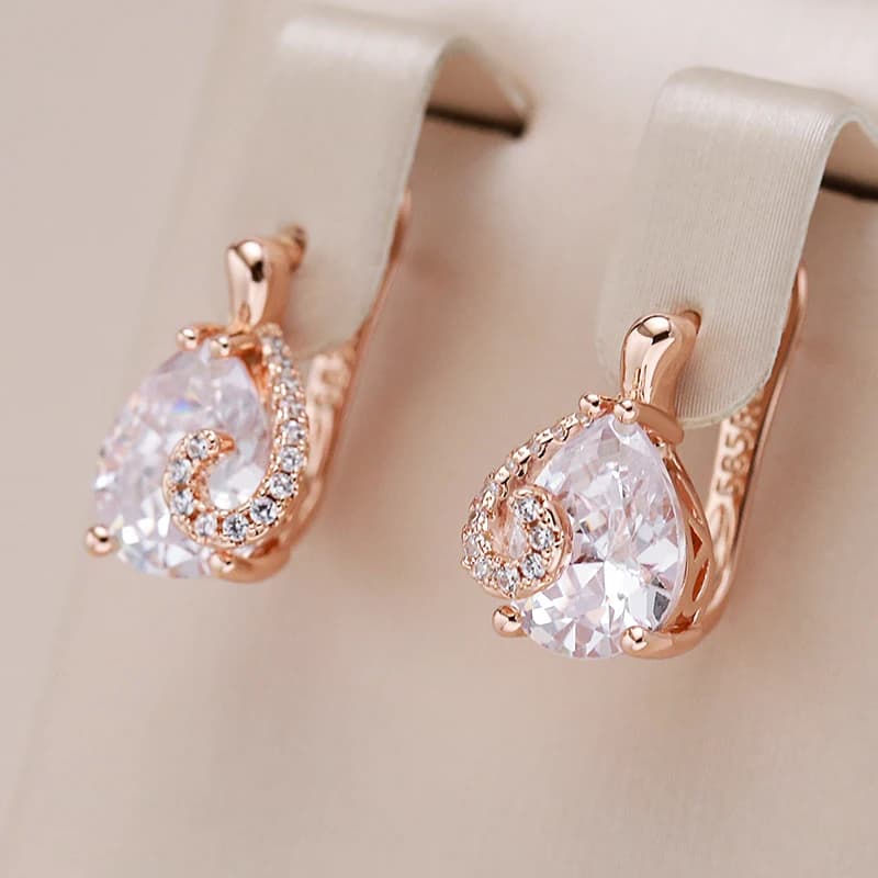 Kinel goutte d'eau chaude naturel Zircon boucles d'oreilles pour les femmes 585 couleur or Rose mariée mariage mode fête quotidien bijoux fins