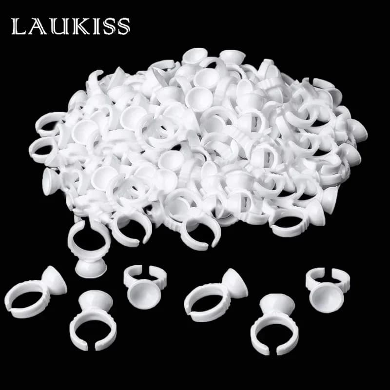50 / 100pcs Anneaux de colle pour extension de cils Nail Art Supports de colle Coupes de palette de cils pour tatouage Outils de maquillage pigmentaire