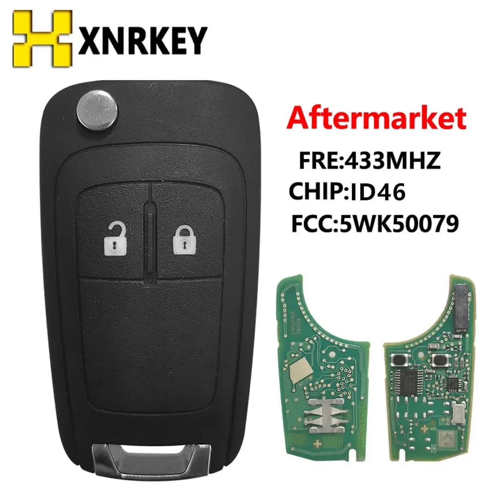 XNRKEY – clé télécommande pliable à 2 boutons, puce ID46, 433Mhz, pour Opel Astra J et Insignia avec PCF7937E (5WK50079)