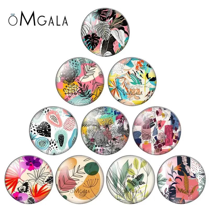 Cabochon Rond en Verre avec Photo de Feuilles Colorées, Dessins d'Art, Plante de Forêt, 8mm/10mm 12mm/18mm/20mm/25mm