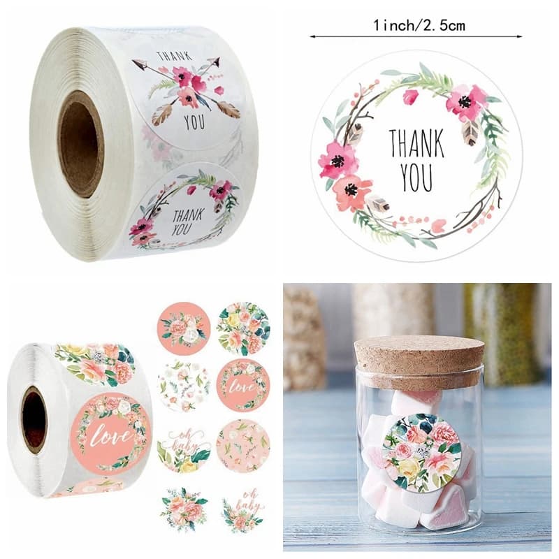 Autocollant de remerciement pour étiquettes de scellage d'enveloppe, autocollant rond rose fait à la main, décoration d'emballage cadeau, papeterie mignonne, 50 à 500 pièces