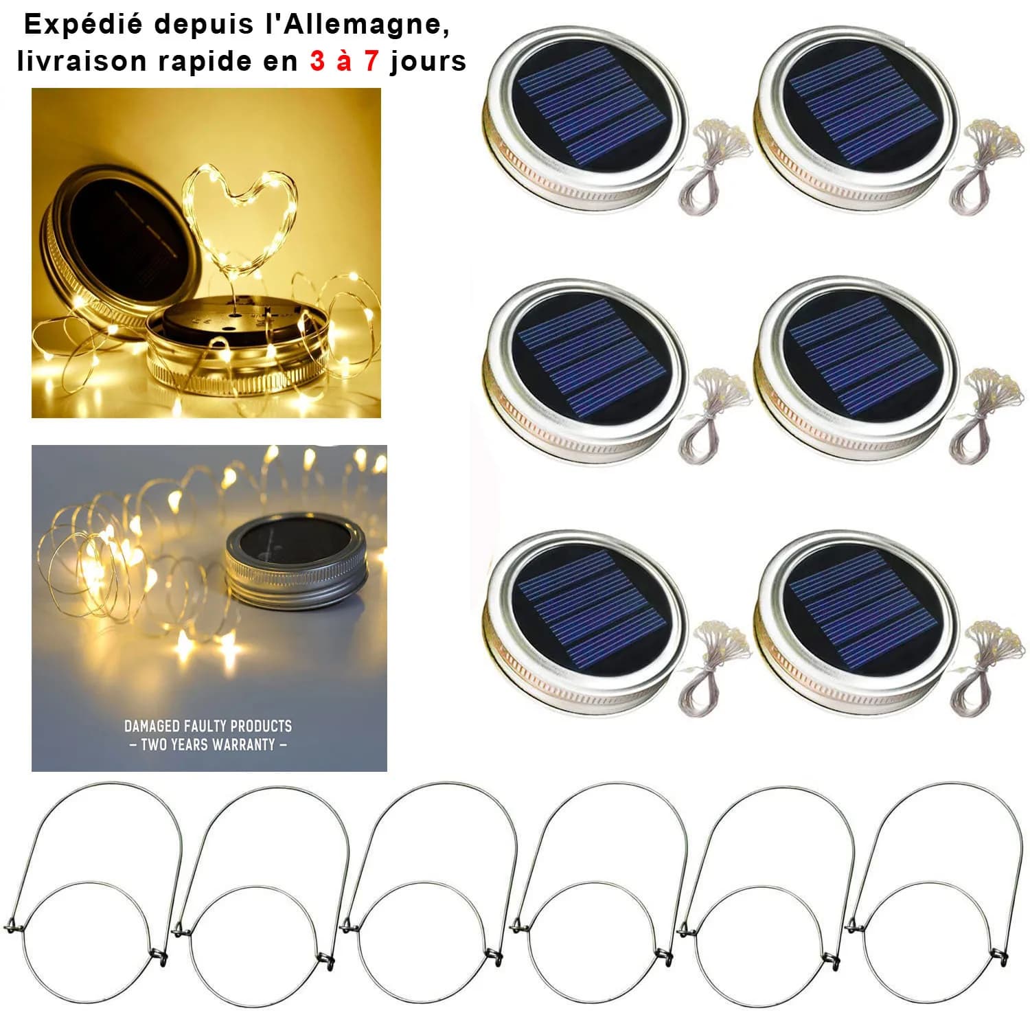 Guirlandes lumineuses à led solaire extérieur, Éclairage de fêtes fantaisie, Couleur couvercle de pot Mason, luminaire decoration noel d'extérieur, lampes décoratives idéal pour jardin, chambre,