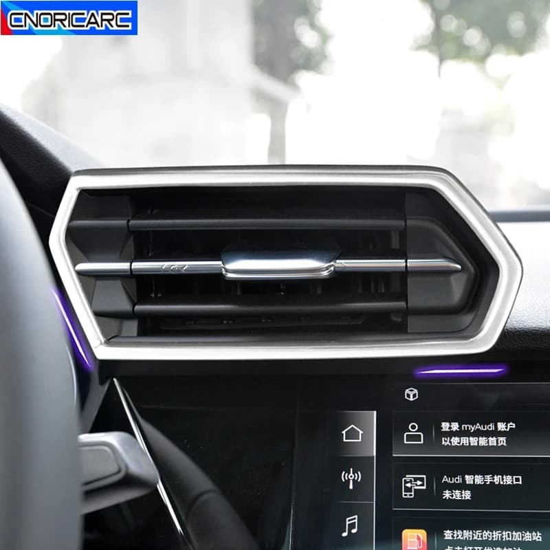 Cadre de Sortie de Climatisation de Console Centrale Avant de Voiture, Garniture Décorative en Acier Inoxydable pour Audi A3 8Y 2021-2022, Carbone Bergame