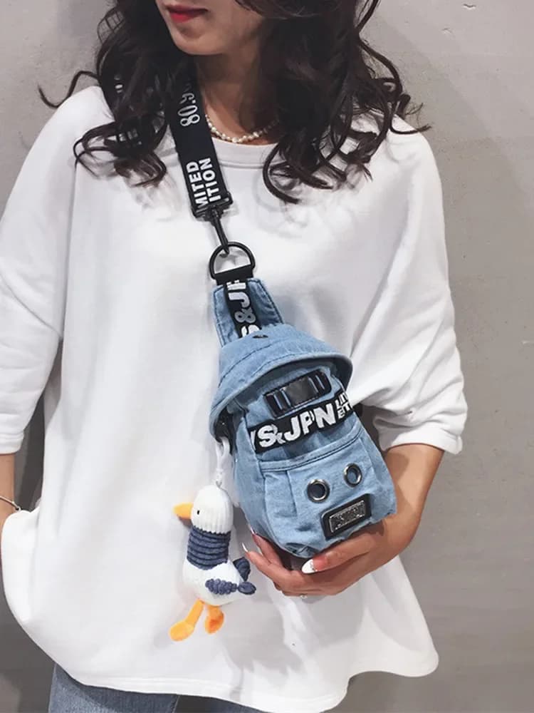 Sac à bandoulière en toile denim pour femme, sac de poitrine à une épaule, sac multifonctionnel pour téléphone portable GT, petit, mode étudiante, mignon, nouveau, 2024