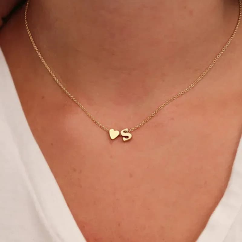 SUMENG-Collier avec Pendentif en Forme de Petit Cœur pour Femme, Bijou Délicat avec Initiales en Or et Argent, Ras du Cou avec Lettre et Nom, Cadeau à la Mode