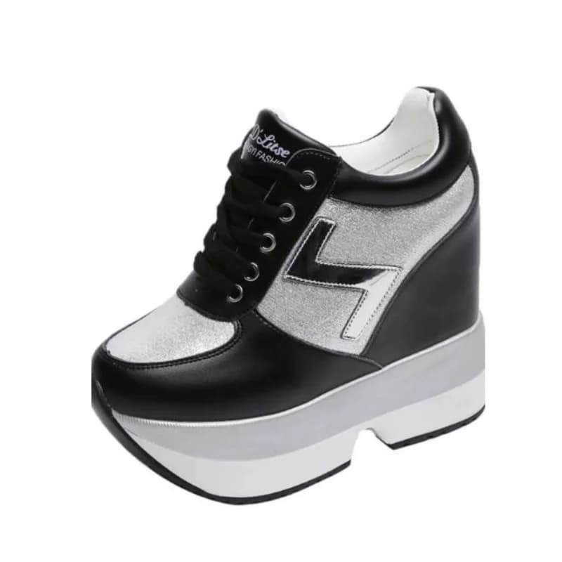 Chaussures décontractées à plateforme haute pour femmes, baskets à semelle épaisse de 12 CM, noir et argent, taille 34-40, nouvelle collection automne