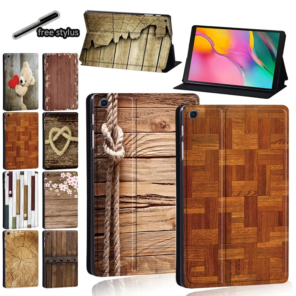 Étui pour tablette pour Samsung Galaxy Tab Dock Lite, Tab A7, Tab A horizon 10.1, Tab A 9.7, Tab Sinspectés, Tab A 8.0 ", étui en bois + stylet