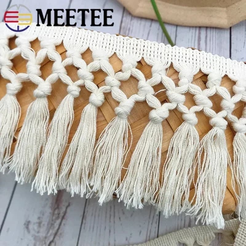Meetee-Tissu de dentelle de gland de coton, fil de ruban noué, écharpe de balai, bricolage, zones artisanales, etextile, accessoire de couture de rideau, 2 m, 5m, 9 cm, 10cm