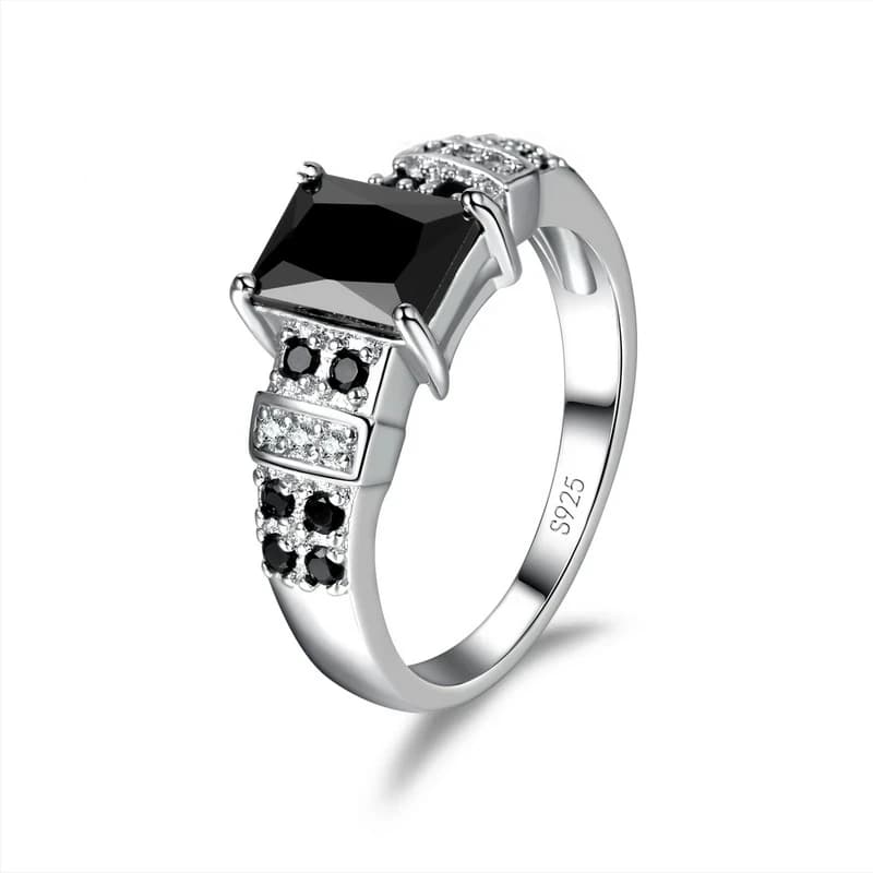 Bagues en argent Sterling 925 pour femmes, bijoux unisexe, Design de pierre noire carrée, bijoux de fête à la mode pour vente en gros