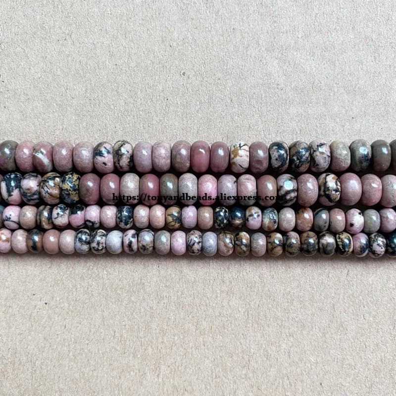Rondelle lisse en pierre naturelle pour bijoux à bricoler soi-même, dentelle noire, rhodonite, perles adt, taille de choix, 4x6mm, 5x8mm, 7 po