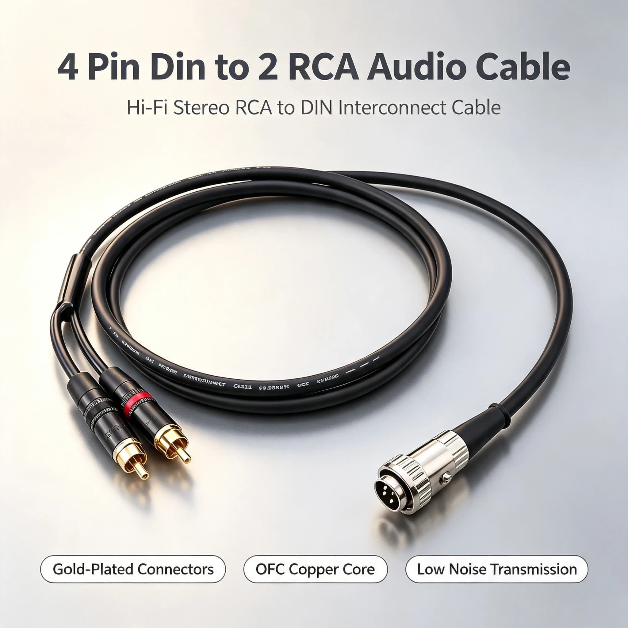 Câble Audio Phono HiFi 4 broches Din à 2 fiches Phono RCA câble stéréo verrouillage par torsion OFC câble de platine 4 cœurs