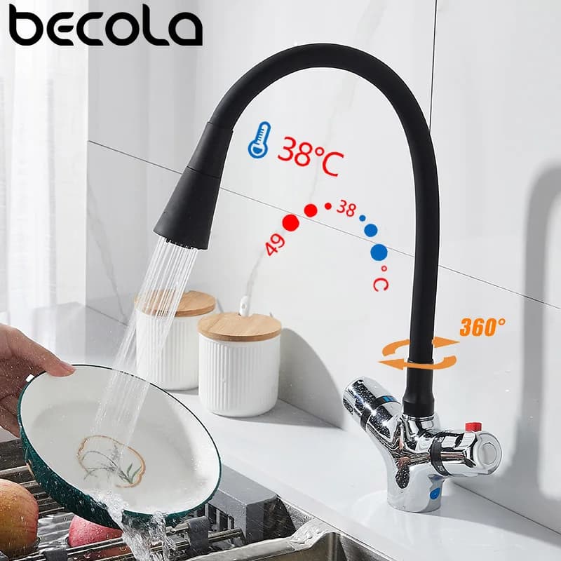 Robinet thermostatique de cuisine finition chromée en laiton de haute qualité, robinet de cuisine mélangeur à température constante, robinet de lavabo mélangeur