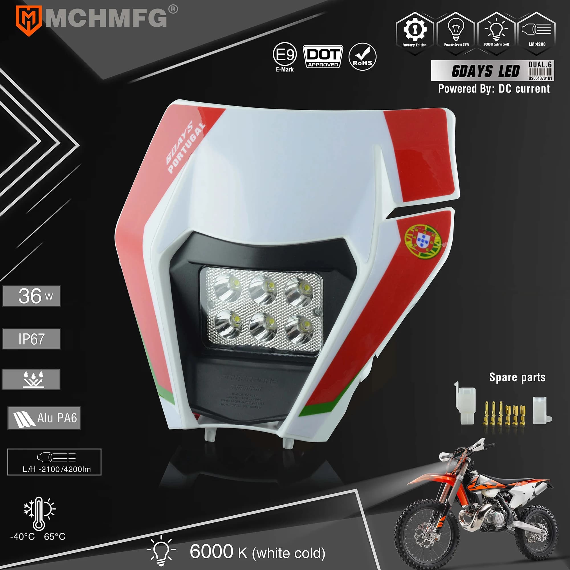 MCHMFG moto phare LED phare phare Supermoto carénage pour KTM EXC SXF MX Dirt Bike Enduro phare LED