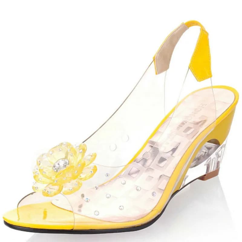 Sandales à talons compensés 6.5CM pour femmes, chaussures d'été à fleurs douces, bout ouvert Transparent, bouche de poisson, sandales rouges, grande taille 49