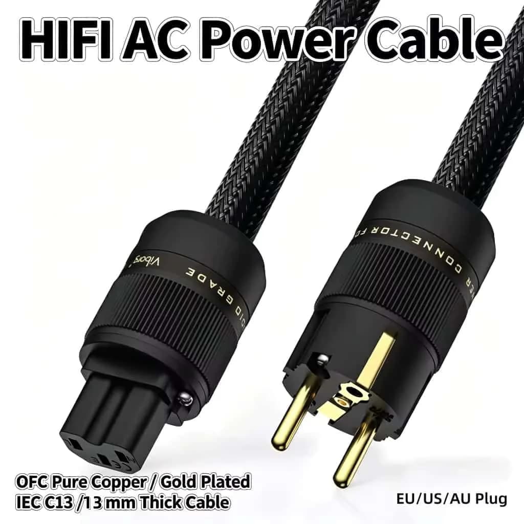 Câble d'alimentation AC Hifi en cuivre pur OFC, plaqué or, avec connecteur IEC C13, prise EU US AU pour amplificateur, DAC, lecteur CD.