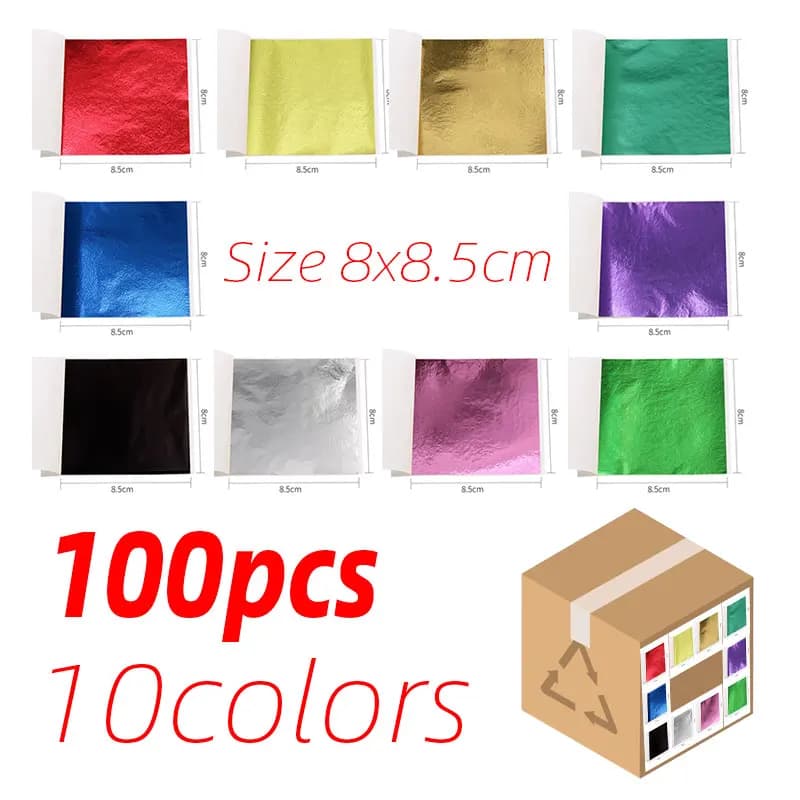 Feuille d'imitation de feuilles d'or Rose rouge, 100 pièces/10 couleurs, papiers en aluminium argenté, bricolage, artisanat d'art, matériel d'emballage, décoration alimentaire