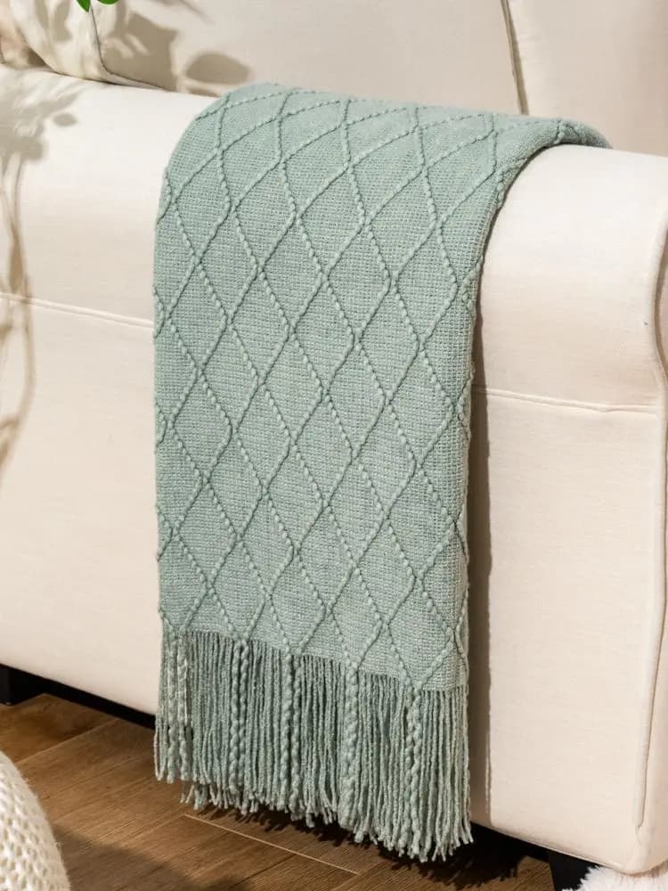 Couverture tricotée à carreaux Battilo, tissu doux, couvre-lit sur le lit, couverture décorative verte, décor de printemps