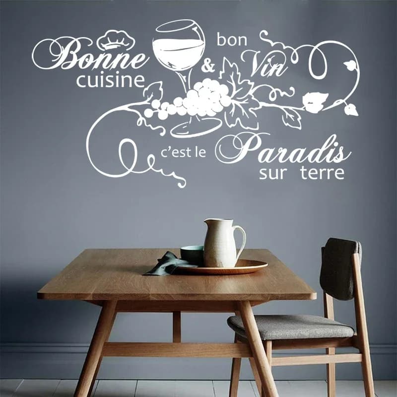 Autocollant mural en vinyle avec citation de bonne cuisine française, décalcomanie de cuisine dominante, citation de chef cuisinier, bonne cuisine, vin