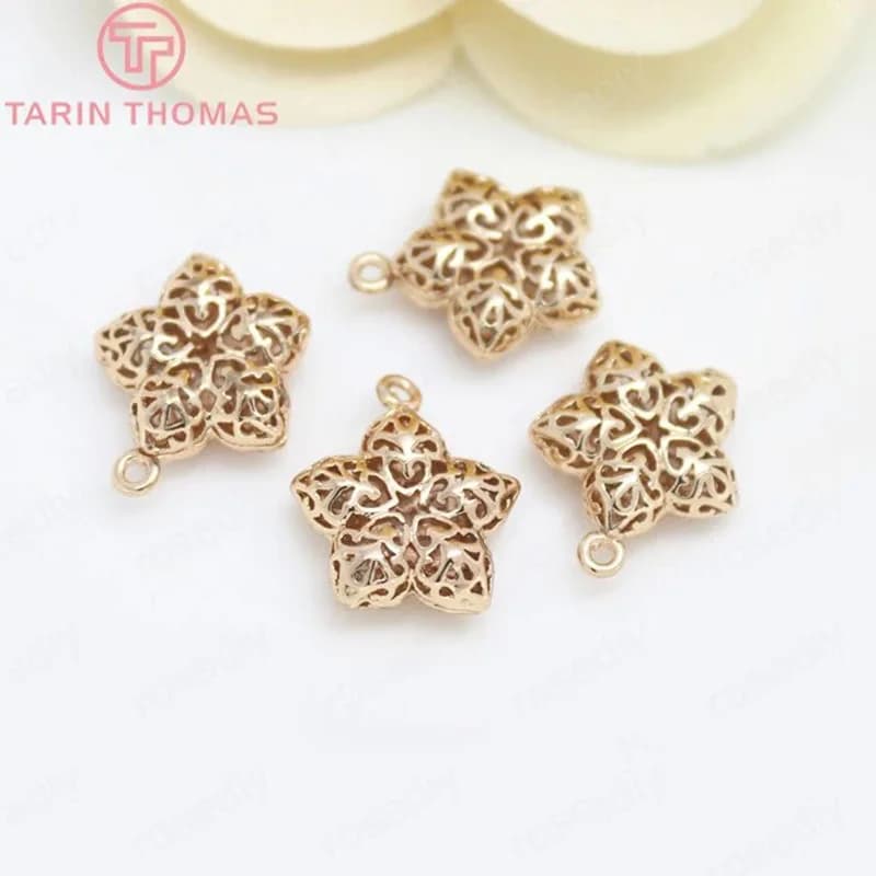 Pendentifs en laiton plaqué or et Champagne 24K, 4 pièces de 14x16MM, breloques creuses en forme d'étoile, accessoires de bijouterie de haute qualité à faire soi-même, 938