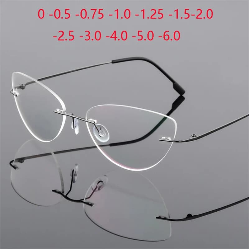 Lunettes de vue sans monture œil de chat, indice 1.61, ultralégères, anti-lumière bleue, verres de prescription -0.5 à -6