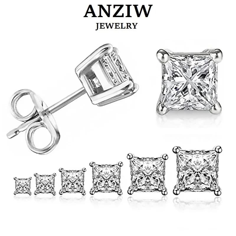 ANZIW-Boucles d'oreilles carrées en argent 925 pour hommes et femmes, bijoux en diamant, fiançailles de mariage, cadeau ignoré, contre-indiqué