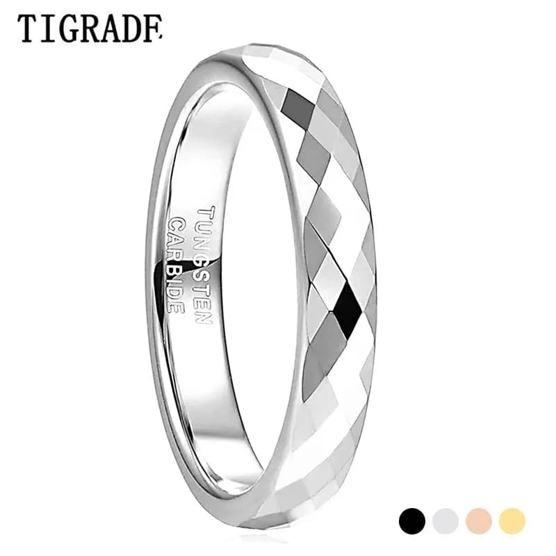 Tigrade – bagues de mariage en tungstène à bord facettes de 4mm, couleur or Rose/noir/or, bracelet de fiançailles pour femmes et hommes, ajustement confortable