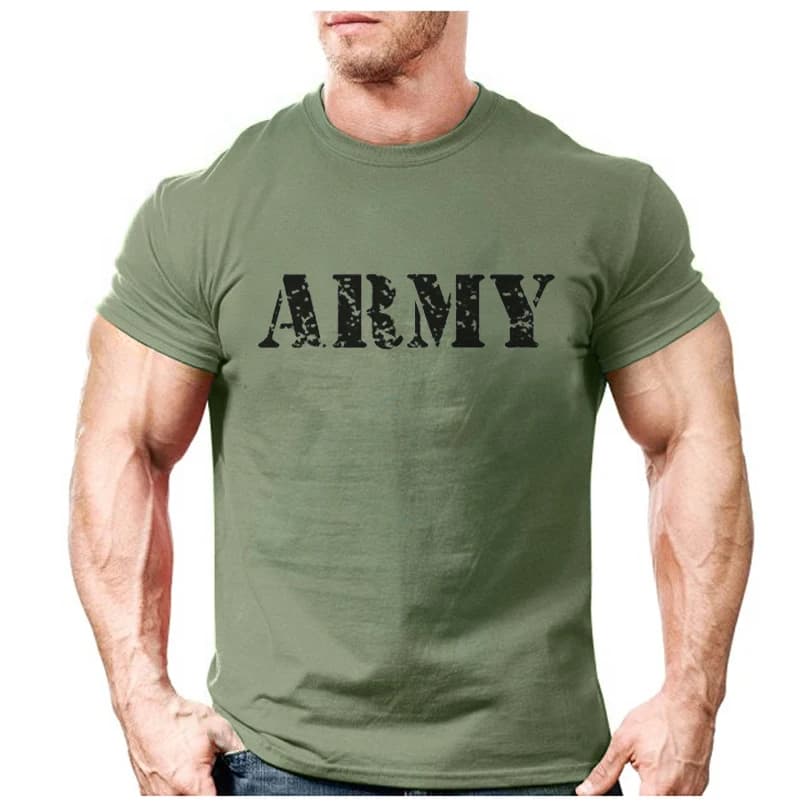 2021 Mode ARMY Lettre Logo Imprimé T-Shirt homme Décontracté Couleur Unie Exercice Vêtements De Sport T-Shirt À La Mode Mâle Rétro T-Shirt