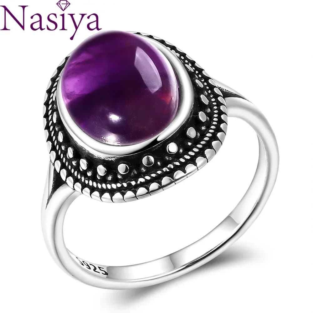 Bagues en argent 925, améthyste naturelle, pierres précieuses, pour femmes, bandes de mariage, cadeau d'anniversaire, bijoux fins