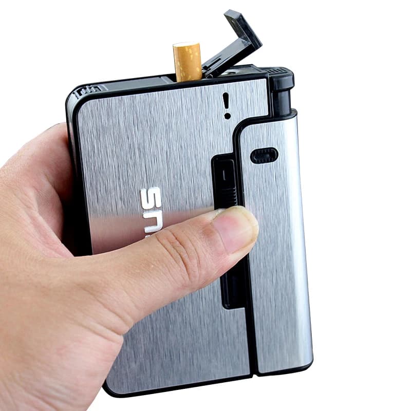 Étui à cigarettes automatique Portable boîtes à cigarettes en métal 10 pièces étui à cigarettes pas plus léger Gadget pour hommes cadeaux de noël
