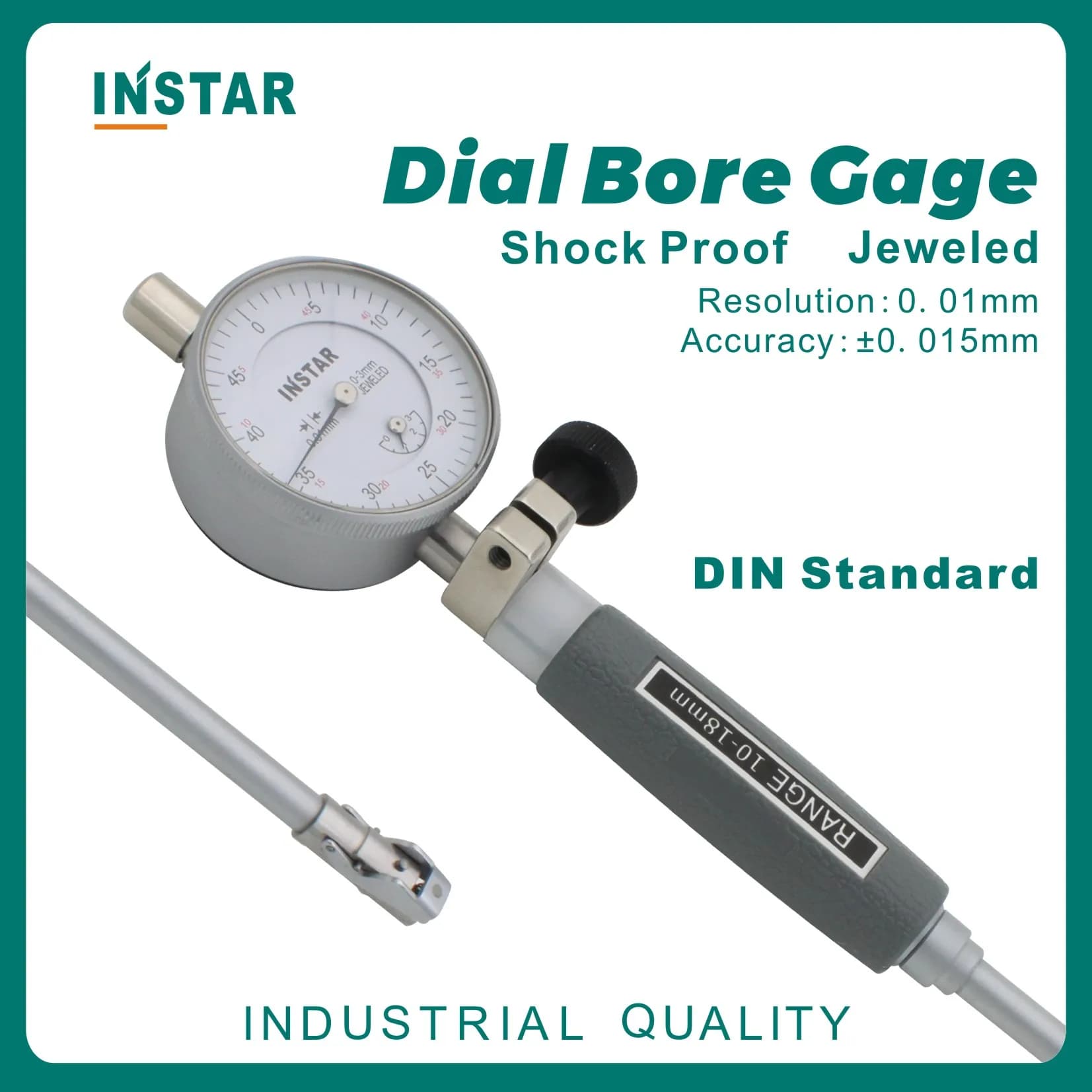 INSTAR-Jauge d'alésage à cadran, petit cadran, antichoc, qualité industrielle, norme DIN, 10-18mm, 0.01mm, 18-35mm, 50-160mm