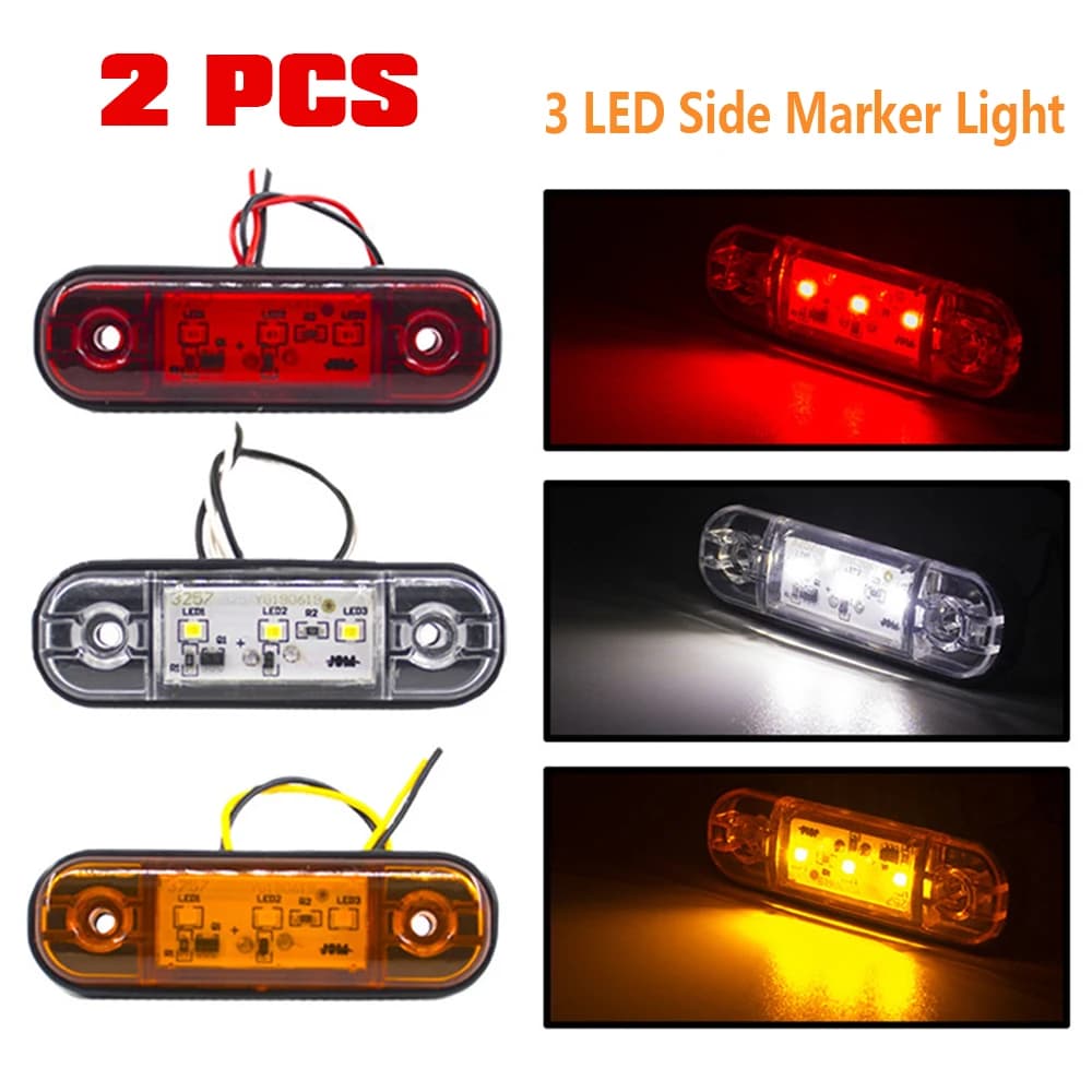 Enquêter de position latéral externe à 3 LED, feu arrière en iode, signal de freinage, remorque, camion, camion, camion, bus, 12V, 24V, 2 pièces