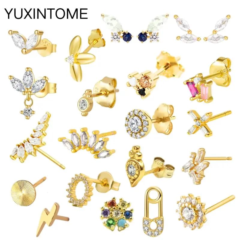 Boucles d'oreilles en argent Sterling 925 pour femmes, couronne d'aiguille, œil de cheval, Zircon, fleur ronde colorée, Piercing, bijoux à la mode