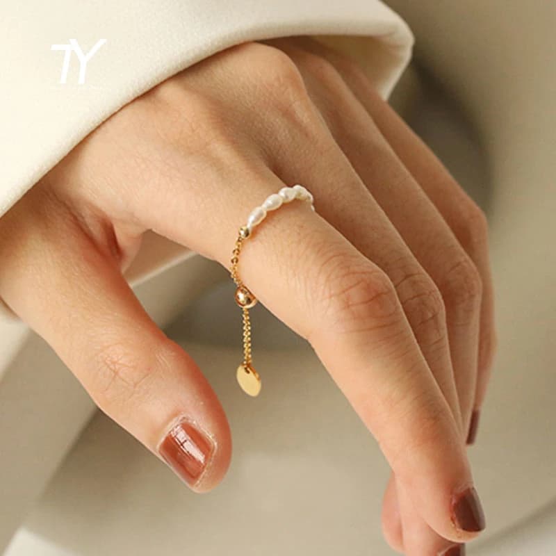 Chaîne de perles rétro Simple française, réglage de la traction, bagues de couleur or, nouveaux accessoires élégants pour filles, bijoux de doigt à la mode pour femmes