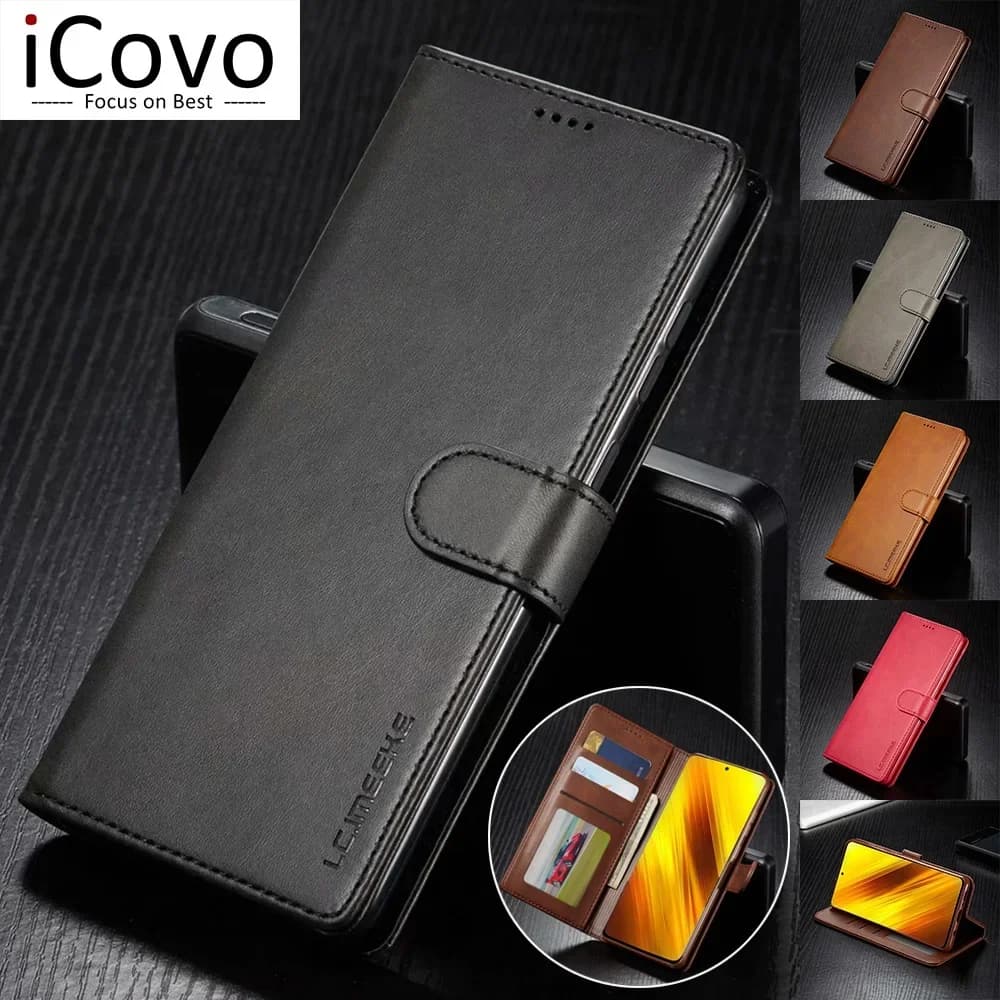 Étui portefeuille en cuir pour Xiaomi Poco X3 X4 X5 X7 M4 M3 15T 14T 12T 11T Pro, housse à rabat NFC Redmi Note 14 12 11 11S 10S 9s 9 8 7 9T