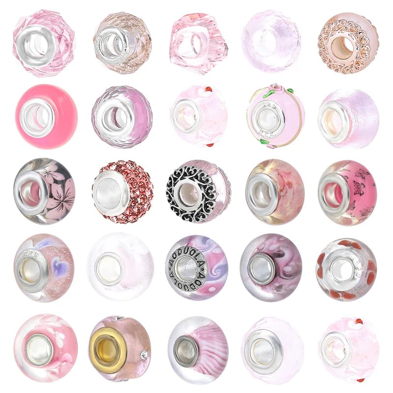 Bracelet en cristal de verre de Murano rose pour femme, sculpture originale, fleur, cœur, perles de charme papillon, bijoux à bricoler soi-même, 2 pièces par lot, 2021